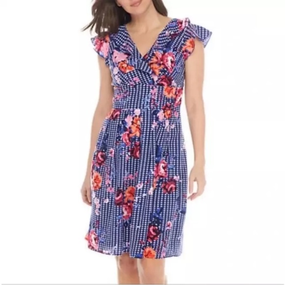 Chris McLaughlin Women Dress
Blue Checkered Floral Ruffle Fit & Flare - Picture 1 of 3